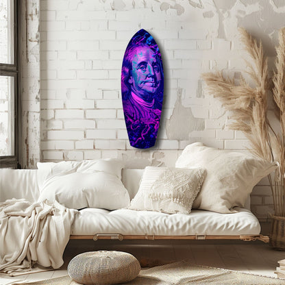 Magenta Ultraviolet Banknote Portrait Glass Wall Art