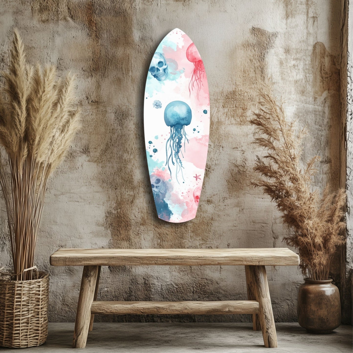 Pastel Jellyfish Skulls Surfboard Glass Wall Art