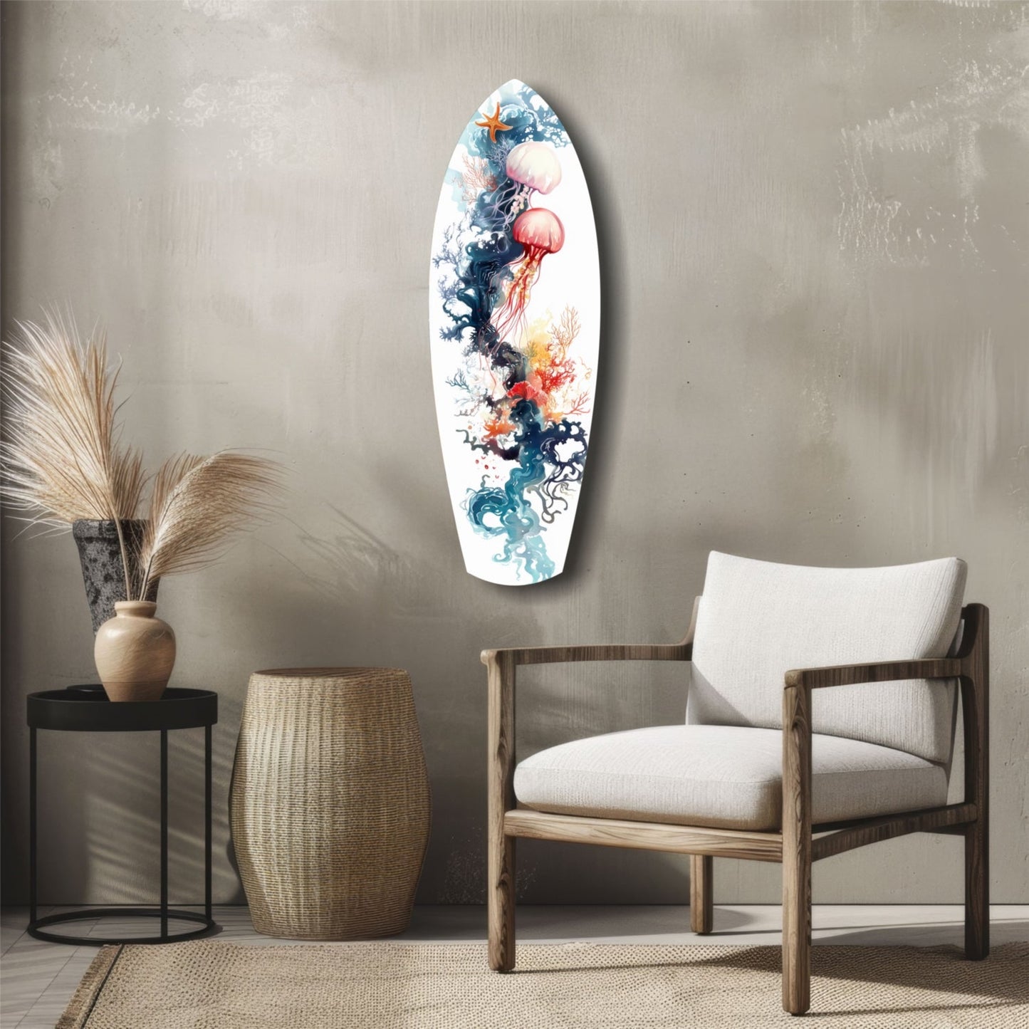 Jellyfish Coral Reef Surfboard Glass Wall Art