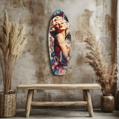 Collage Blonde Glamour Red Lips Glass Wall Art