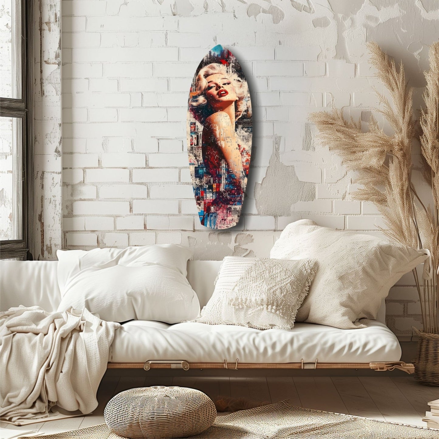 Collage Blonde Glamour Red Lips Glass Wall Art