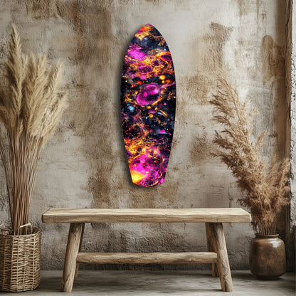 Magenta Gold Cosmic Bubbles Surfboard Glass Wall Art