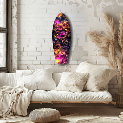 Magenta Gold Cosmic Bubbles Surfboard Glass Wall Art