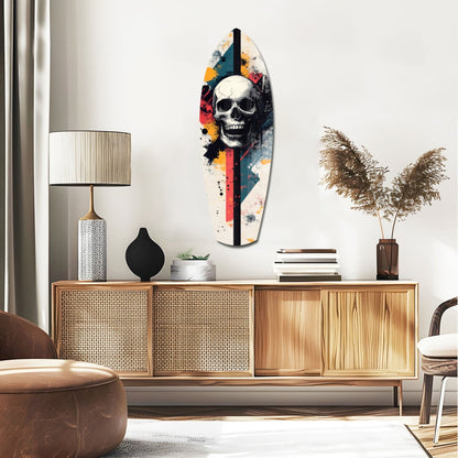 Grunge Surfboard Skull Glass Wall Art