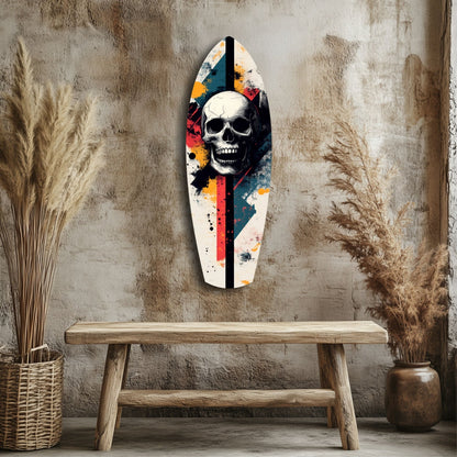 Grunge Surfboard Skull Glass Wall Art