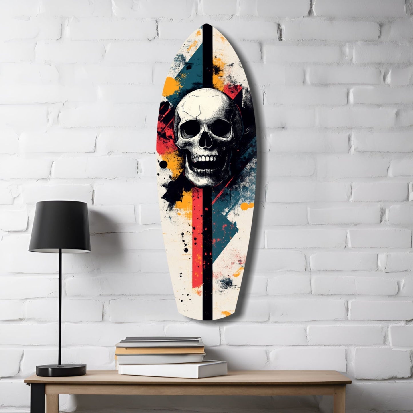 Grunge Surfboard Skull Glass Wall Art