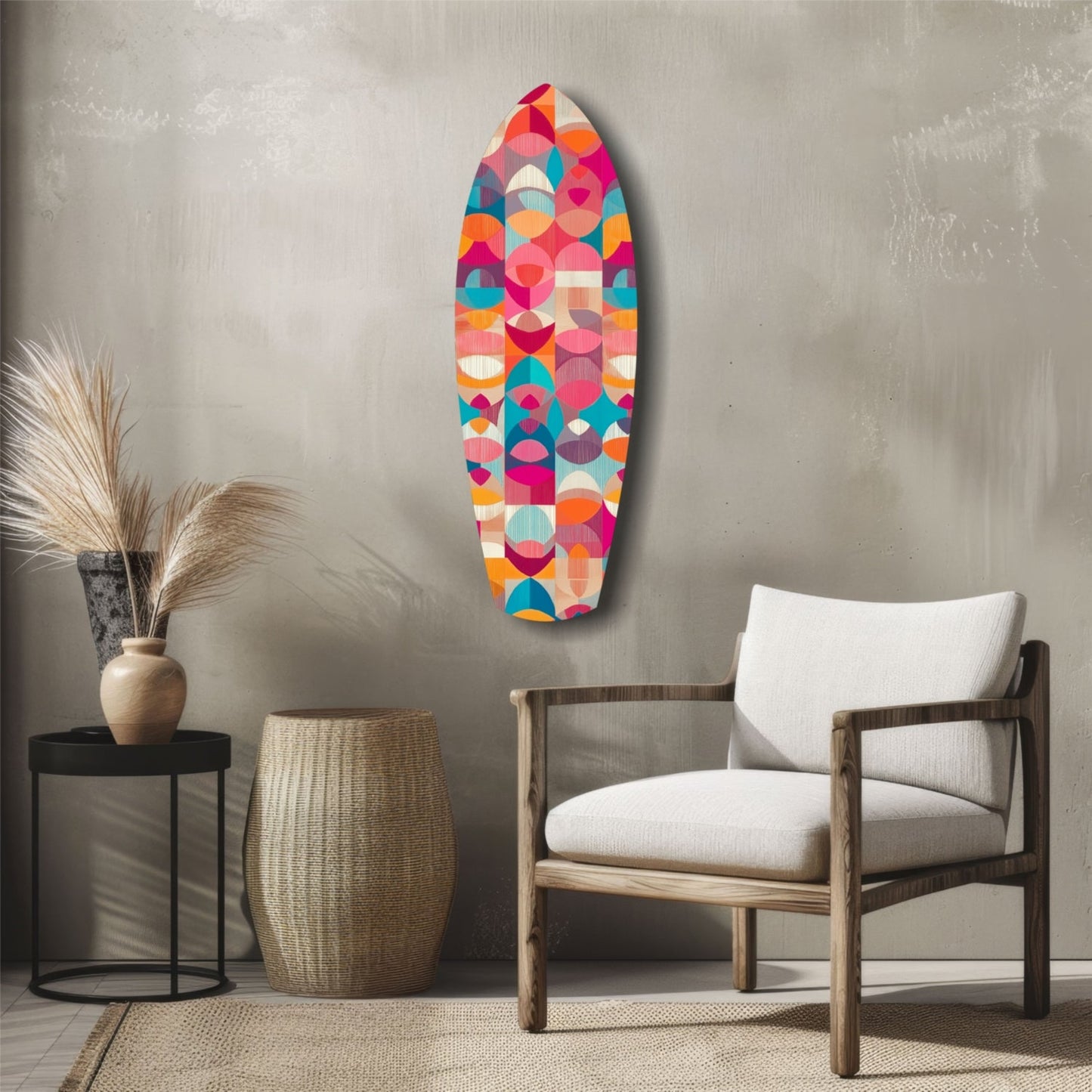 Pink Geometric Circles Surfboard Glass Wall Art