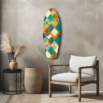 Geometric Diamond Surfboard Glass Wall Art