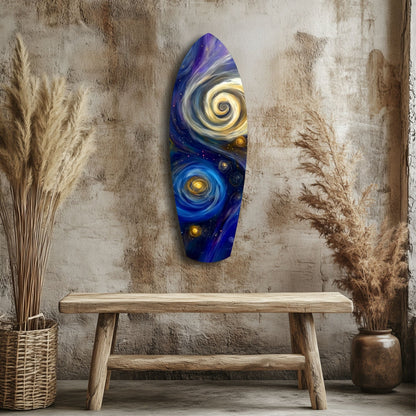 Swirling Spiral Galaxies Night Surfboard Glass Wall Art