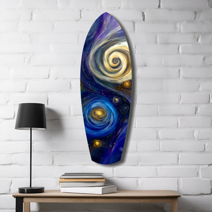 Swirling Spiral Galaxies Night Surfboard Glass Wall Art