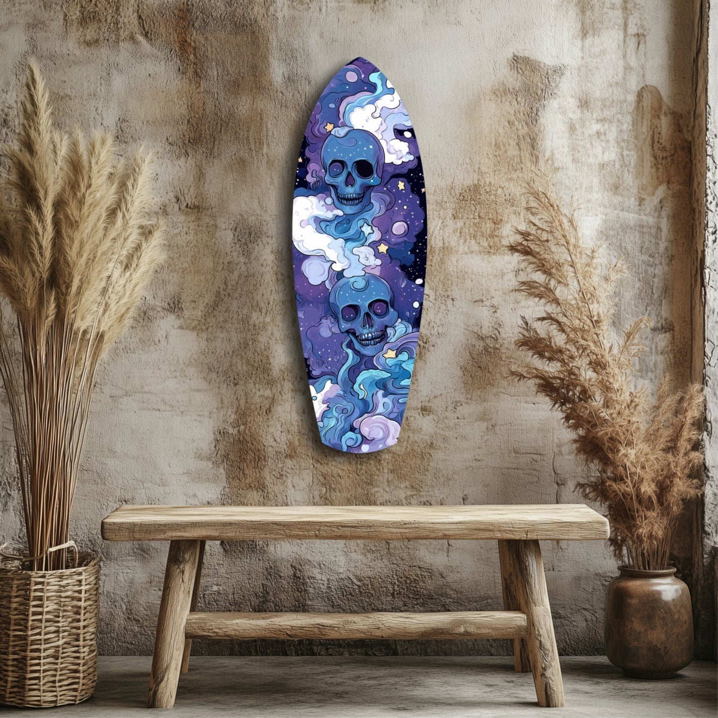 Indigo Cloud Skulls Surfboard Glass Wall Art