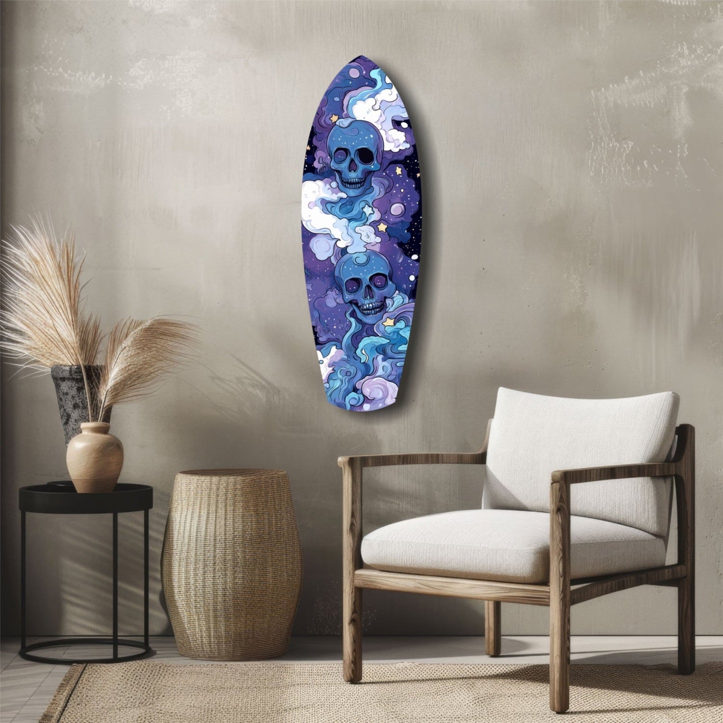 Indigo Cloud Skulls Surfboard Glass Wall Art