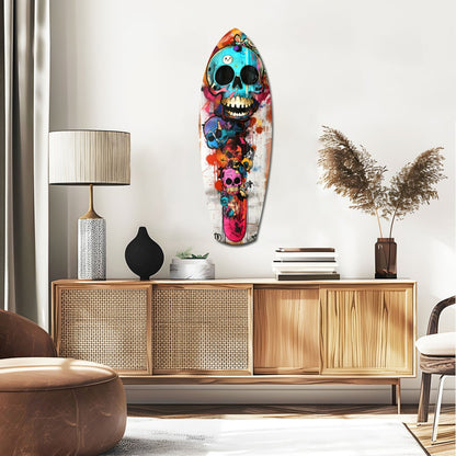 Turquoise Grin Skull Graffiti Surfboard Glass Wall Art
