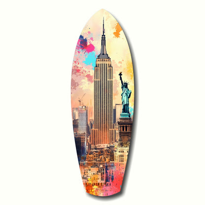 Watercolor Splash Liberty Skyline Glass Wall Art