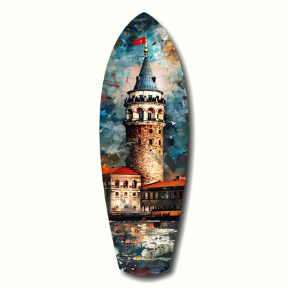 Surfboard Galata Tower Glass Wall Art