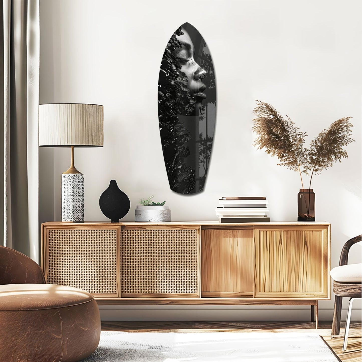 Black Splash Profile Surfboard Glass Wall Art