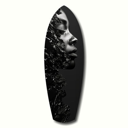 Black Splash Profile Surfboard Glass Wall Art