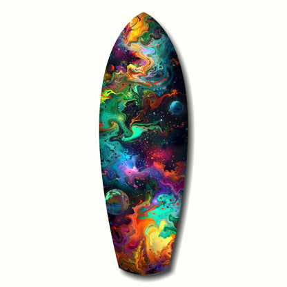 Rainbow Marbled Nebula Surfboard Glass Wall Art