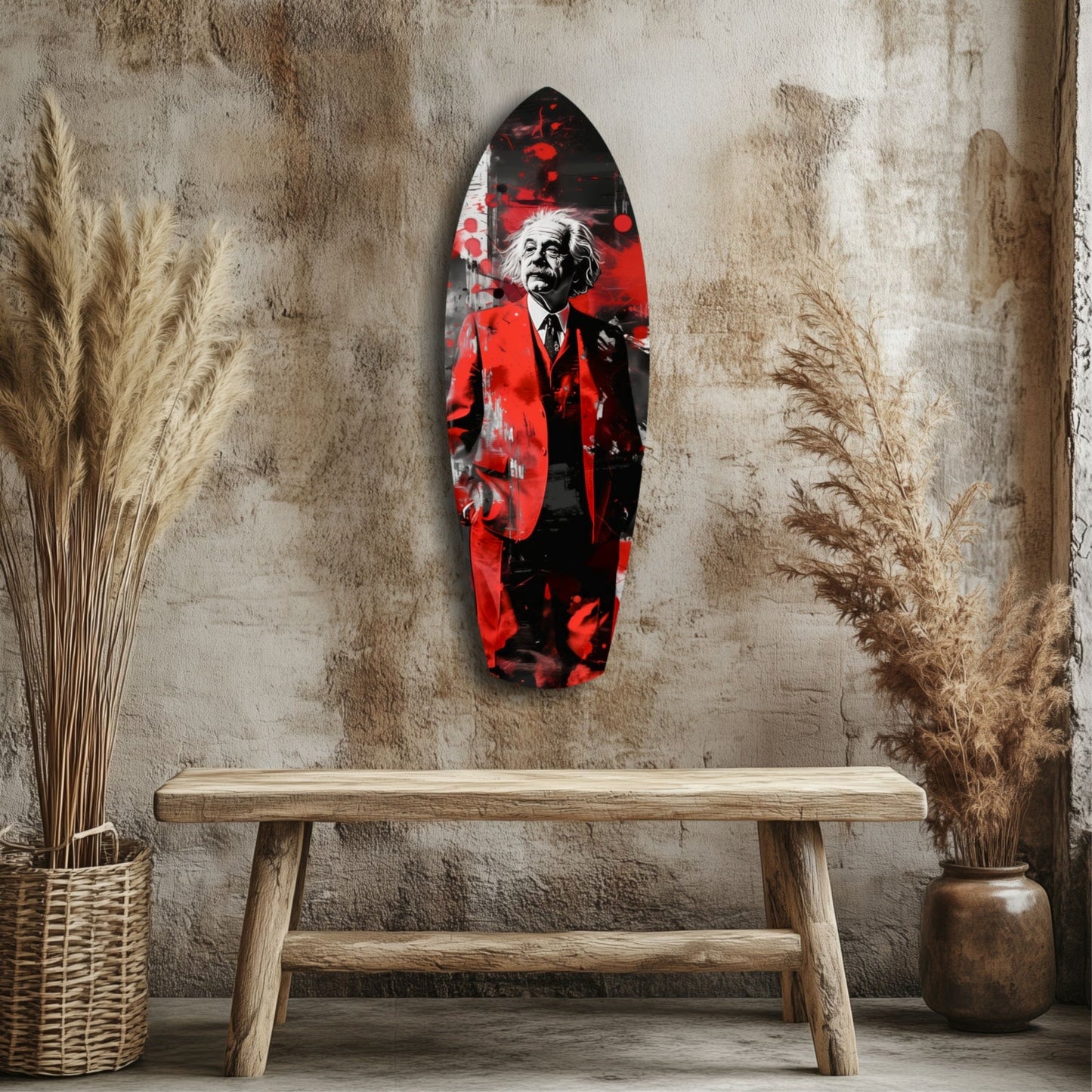 Standing Genius Red Blazer Splatter Glass Wall Art