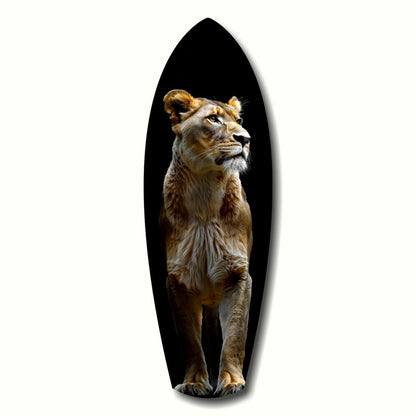 Standing Lioness Golden Portrait Glass Wall Art