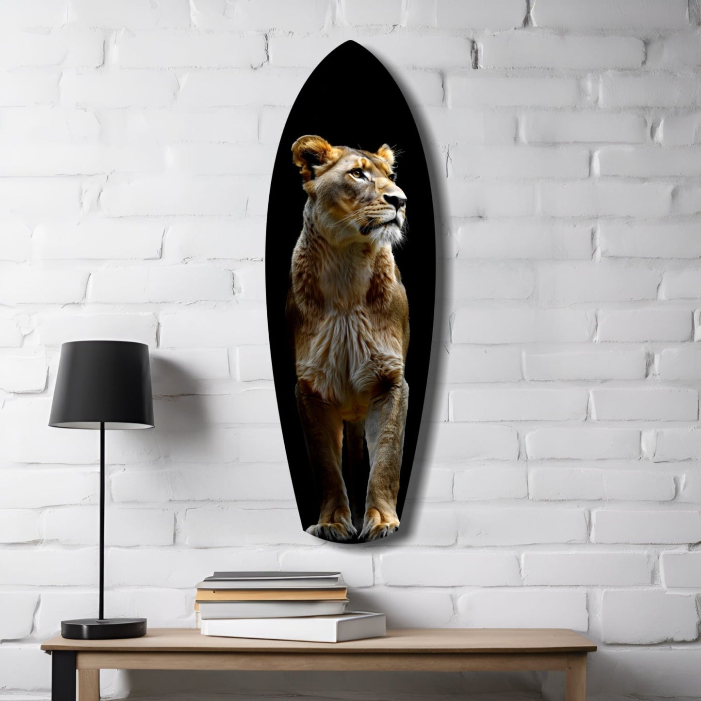 Standing Lioness Golden Portrait Glass Wall Art