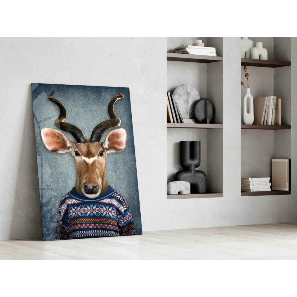 Kudu deer in colorful knit sweater canvas wall art print