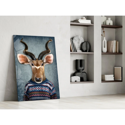 Kudu deer in colorful knit sweater canvas wall art print