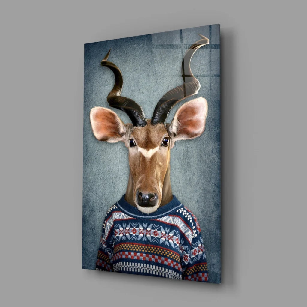 Kudu in cozy patterned sweater canvas wall art print