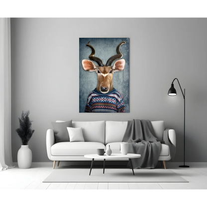 Kudu deer in colorful sweater canvas wall art print