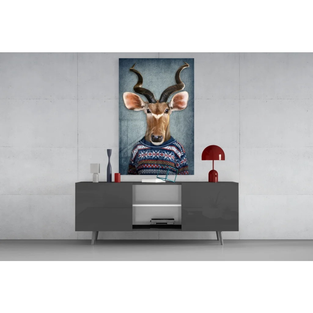 Kudu deer in cozy patterned sweater canvas wall art print