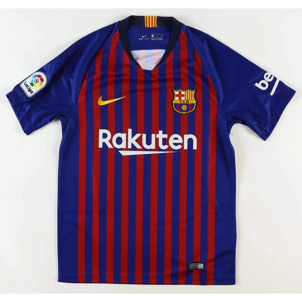 Kun Aguero signed Barcelona jersey with blue and red stripes and Beckett authentication