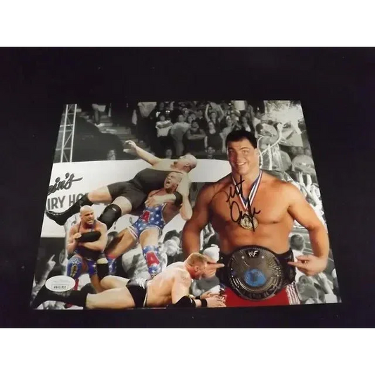 Kurt Angle Signed 8x10 Photo with Championship Belt JSA Authenticated