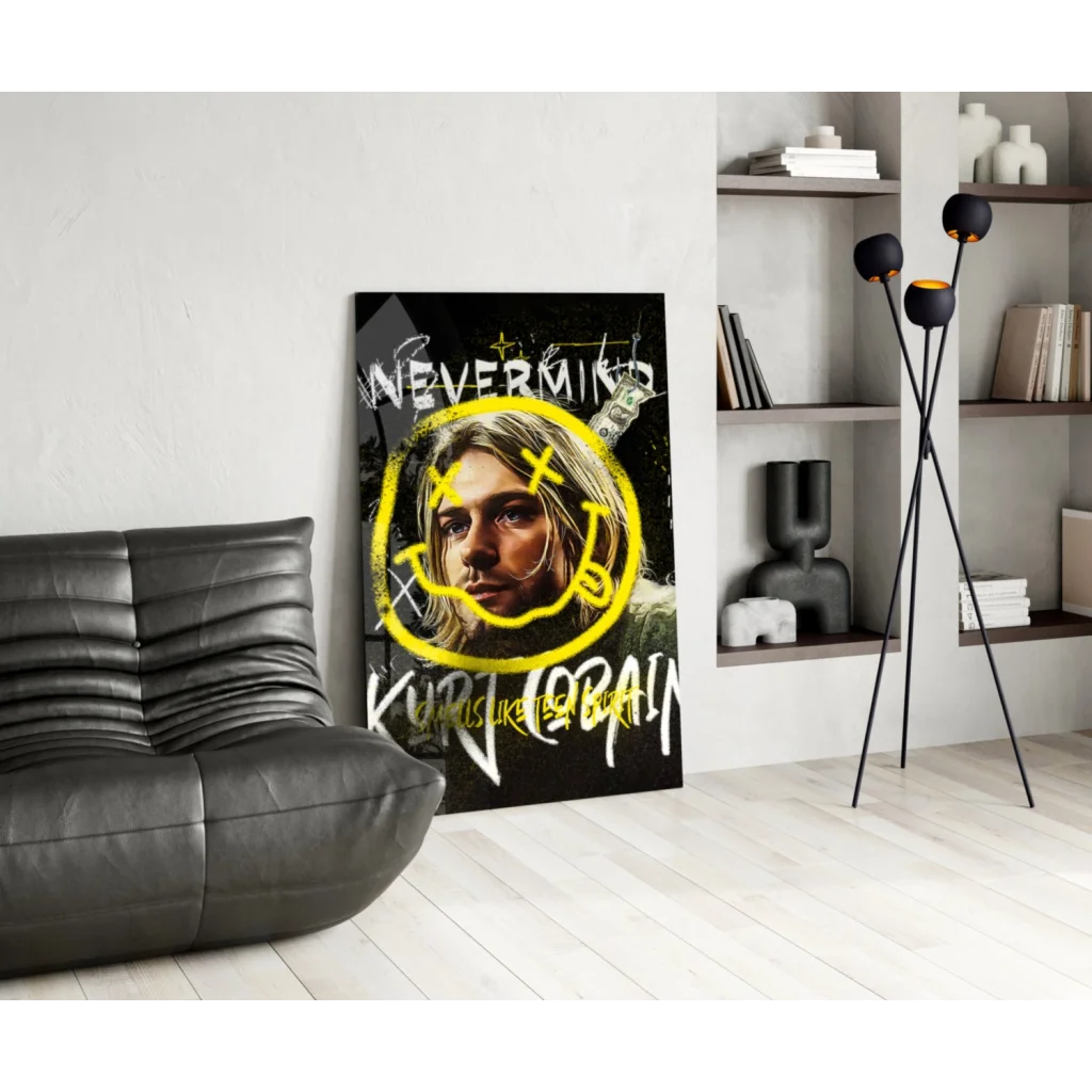 Kurt Cobain Nevermind smiley face wall art canvas print