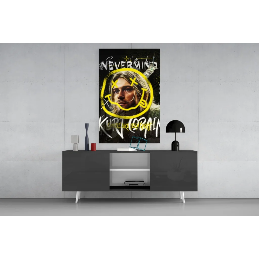Kurt Cobain Nirvana smiley face neon wall art canvas print
