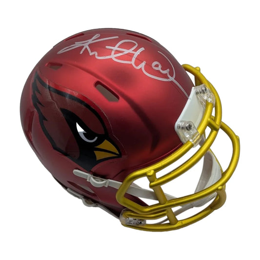 Kurt Warner signed Arizona Cardinals blaze mini helmet in red and gold
