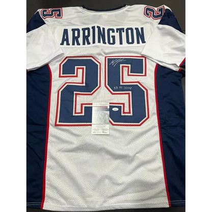 Autographed Kyle Arrington England Patriots inscribed custom football jersey with number 25