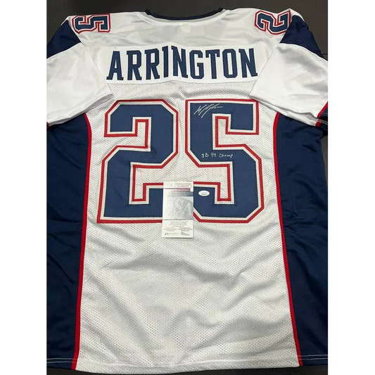 Autographed Kyle Arrington England Patriots inscribed custom football jersey with number 25