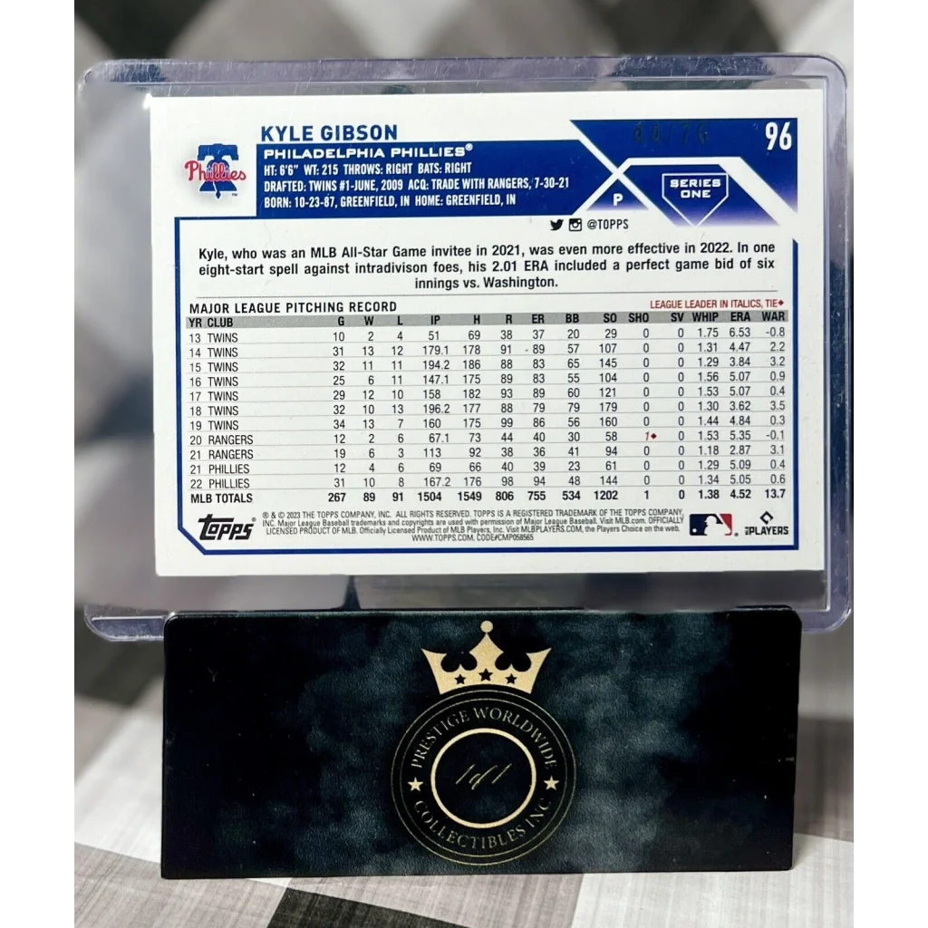 2023 Topps Series 1 Kyle Gibson Phillies card from Prestige Worldwide Collectibles