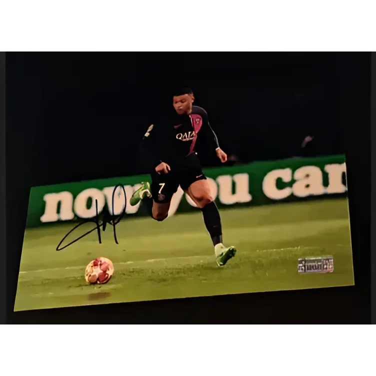 Autographed Kylian Mbappe Paris photo with red ball and COA for Mbappe Paris autograph
