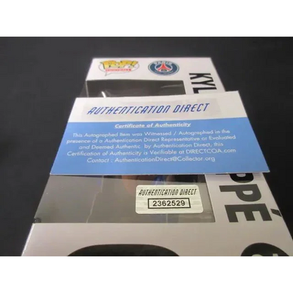 Kylian Mbappe signed Funko Pop soccer figure box with authenticity certificate, Paris Saint Germain style