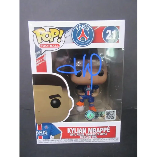 Signed Kylian Mbappe Funko Pop soccer figure with certificate, PSG star collectible