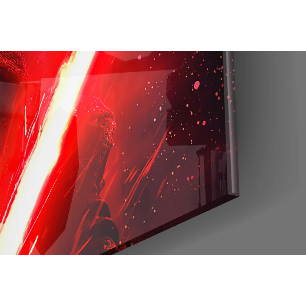 Kylo Ren Star Wars epic glass wall art with red black lightsaber scene