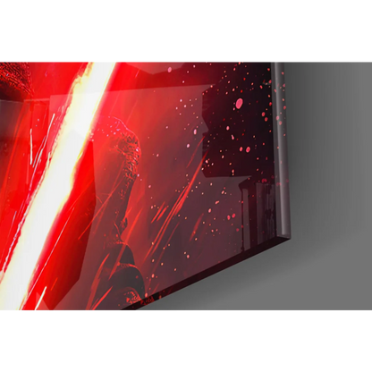 Kylo Ren Star Wars epic glass wall art with red black lightsaber scene