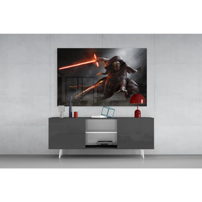 Kylo Ren red lightsaber Star Wars glass wall art print