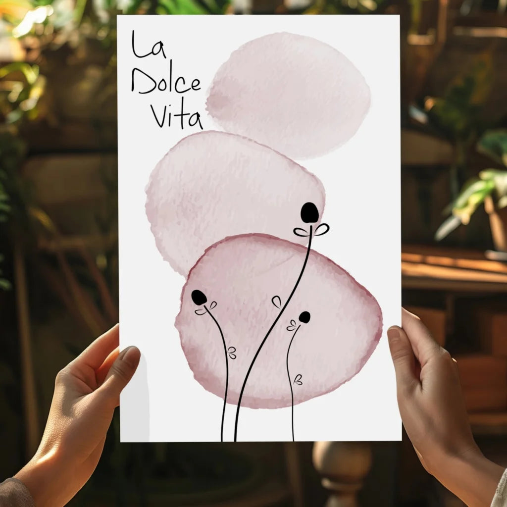 La Dolce Vita Insigne aluminum print with pink watercolor circles