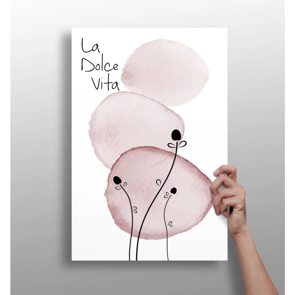 La Dolce Vita Insigne aluminum print with pink watercolor circles