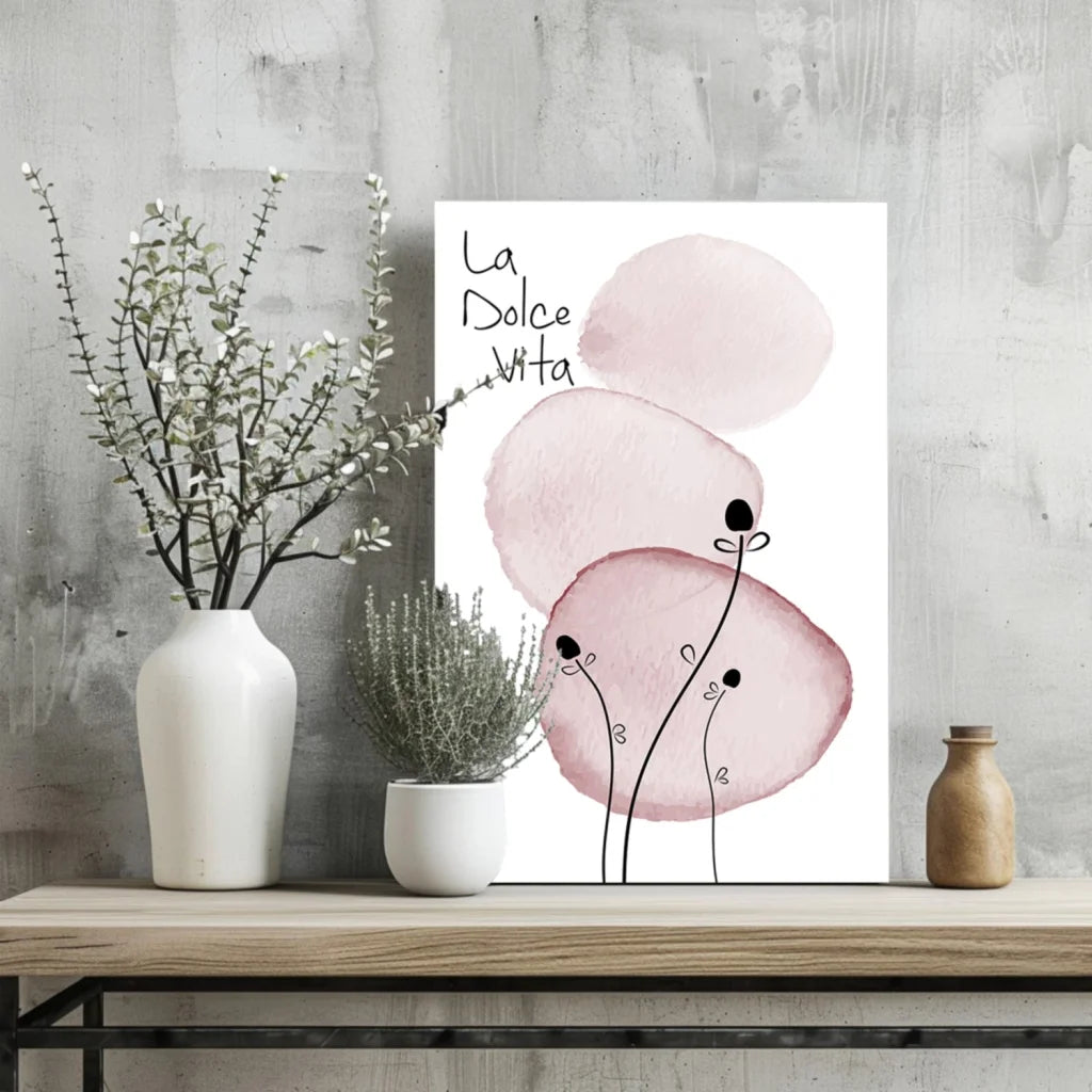 La Dolce Vita Insigne aluminum print with pink watercolor circles