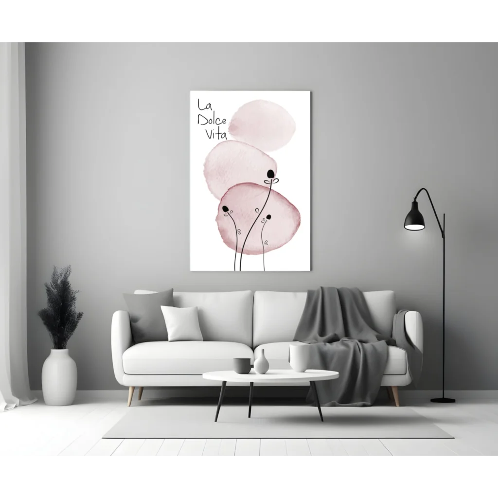Minimalist La Dolce Vita pink watercolor wall art with overlapping circles