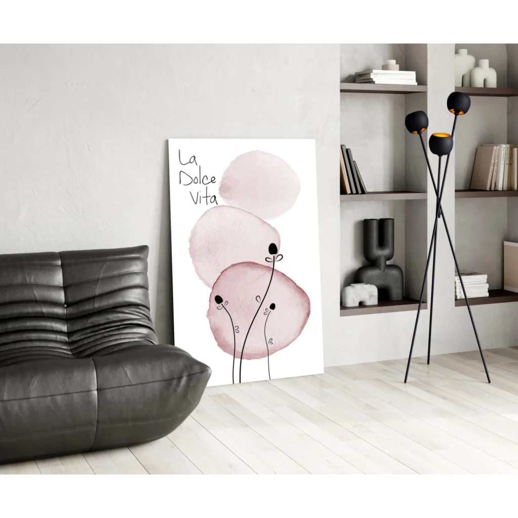 La Dolce Vita pink watercolor wall art canvas print on white wall