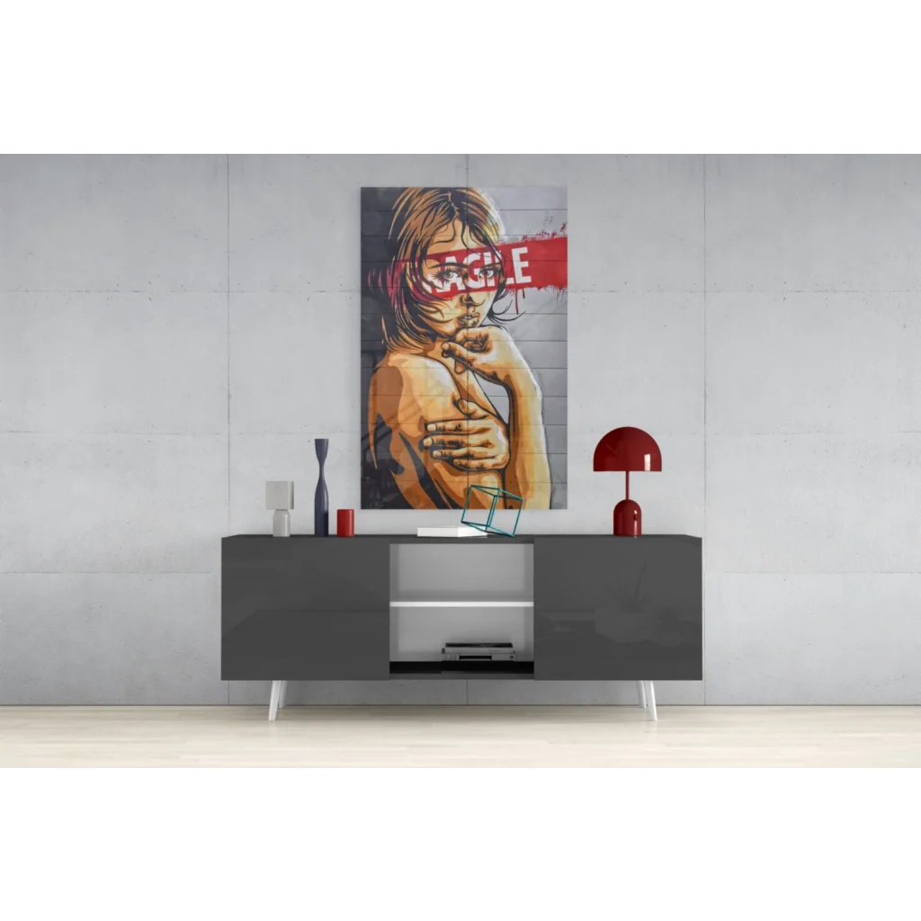 Bold graffiti portrait wall art in vibrant urban style